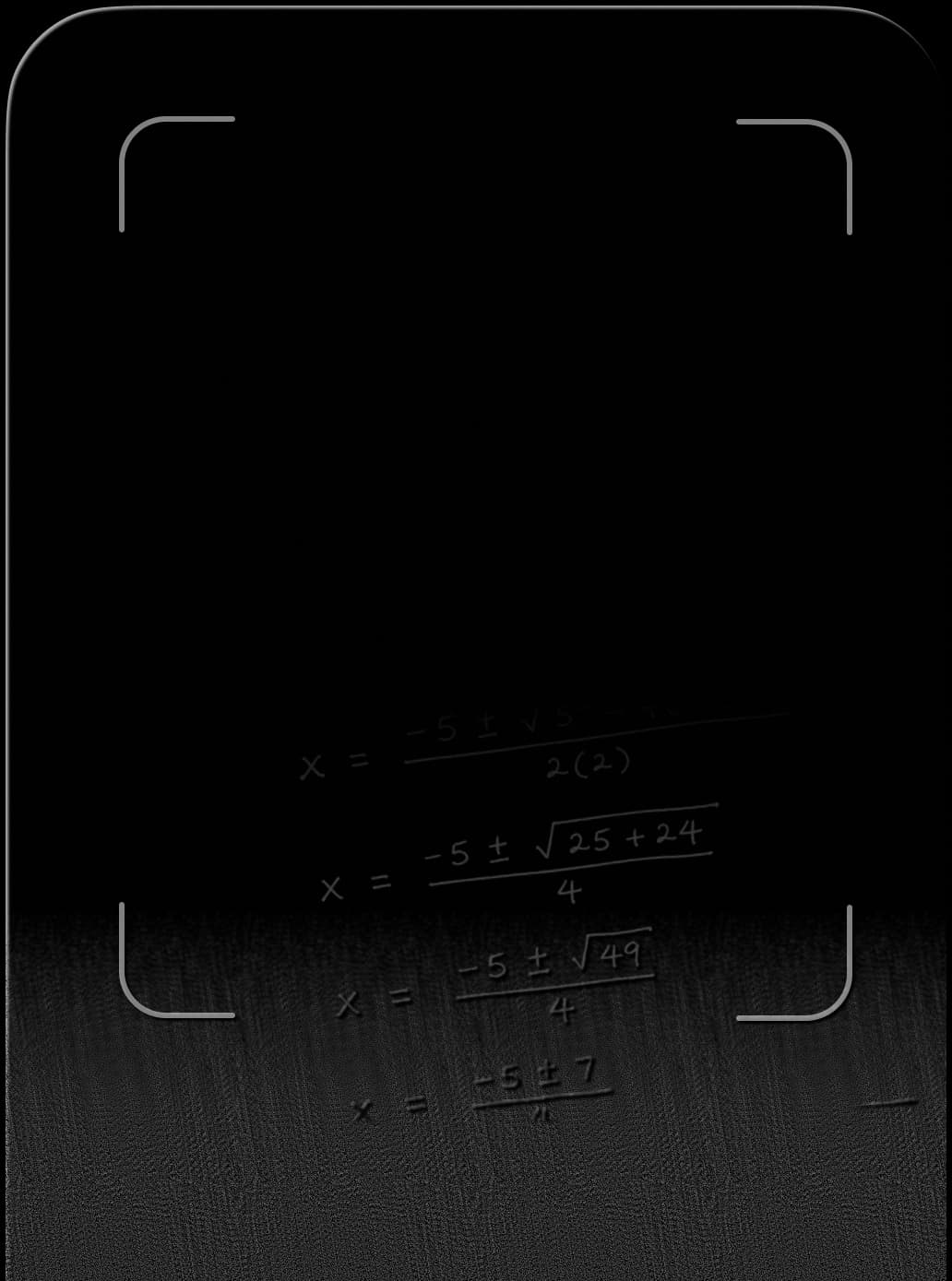 Quadratic equation worked through in a notebook
